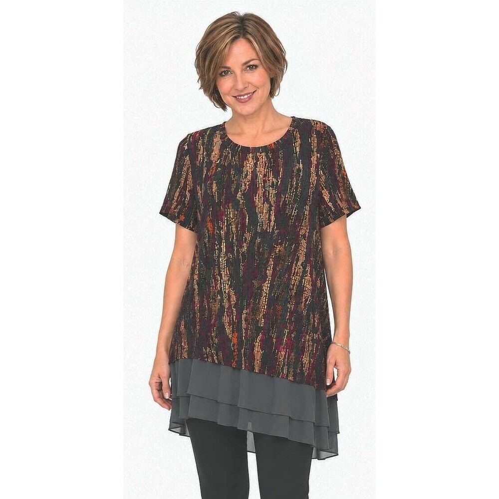 LOGO by Lori Goldstein M 8 10 Colorful Geometric Chiffon Hem Tunic Top